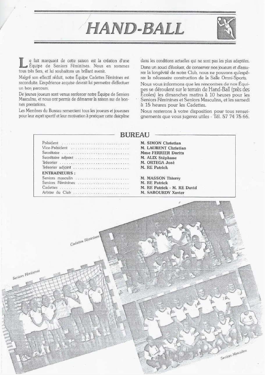 Page Hand-ball du bulletin municipal